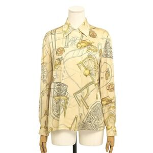 Escada Vintage 80s designer Silk blouse Map Print Button Down‎ Nautical Shirt